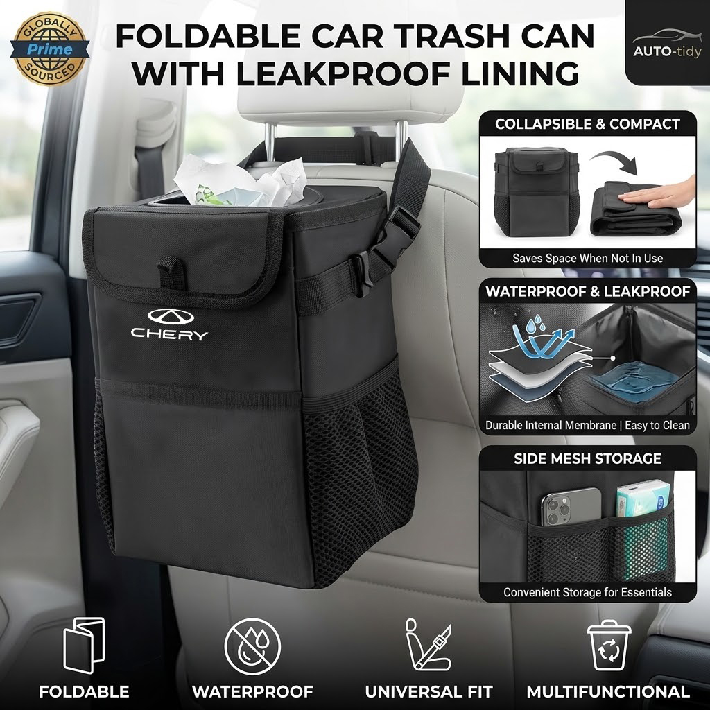 Waterproof Car Trash Can With Lid - Cubo de basura para coche, plegable,