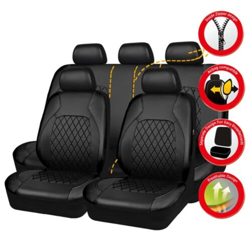Leather Car Seat Covers Full Set Universal - Juego de fundas universales para asiento