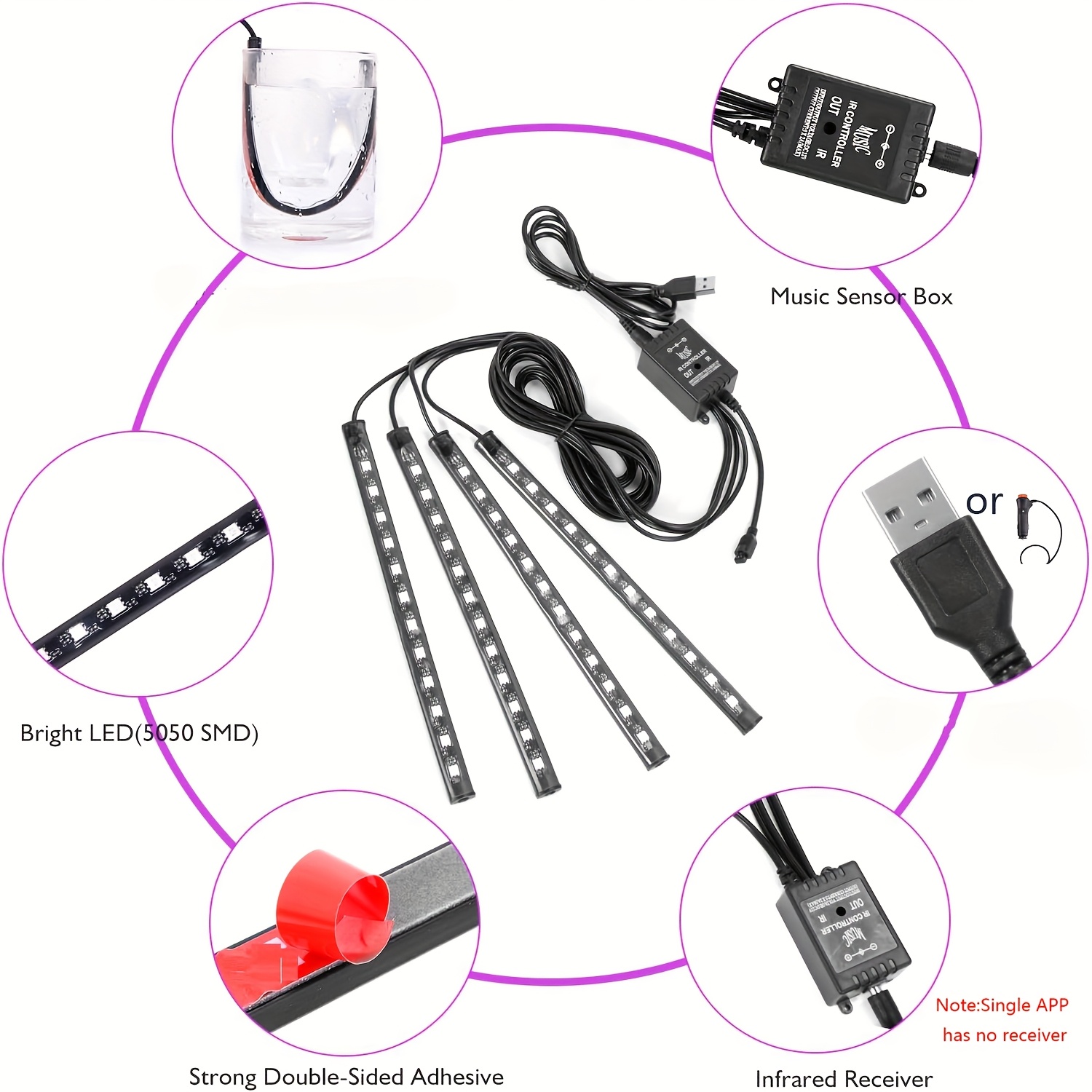 Luz LED de Neón para Interior  - Led Ambient Interior Car Lights App Control reseña y precio