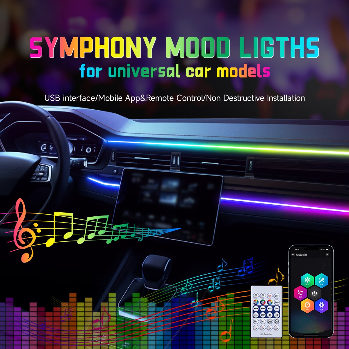 Luz LED ambiental para coche,  - Led Ambient Interior Car Lights App Control reseña y precio