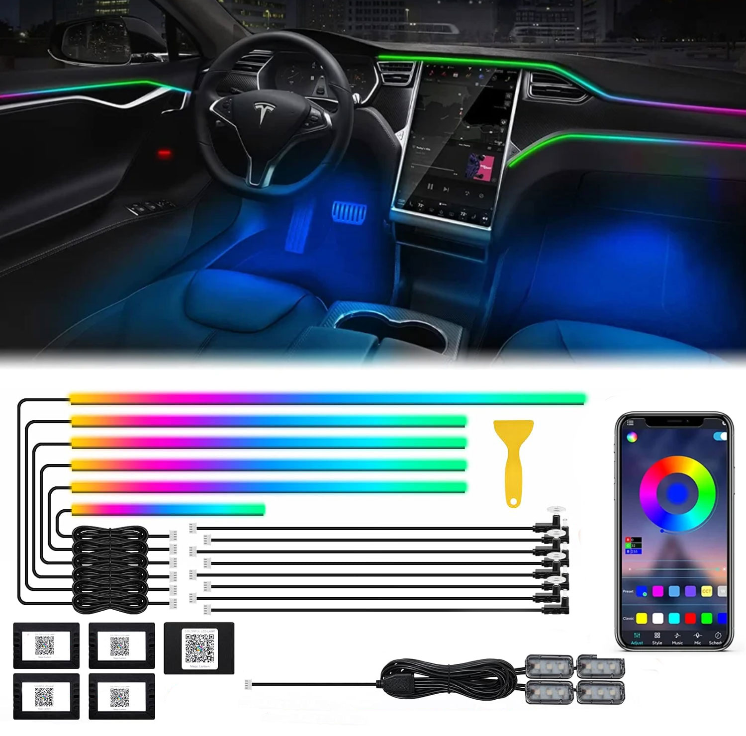 Luz ambiental Interior de neón - Led Ambient Interior Car Lights App Control reseña y precio